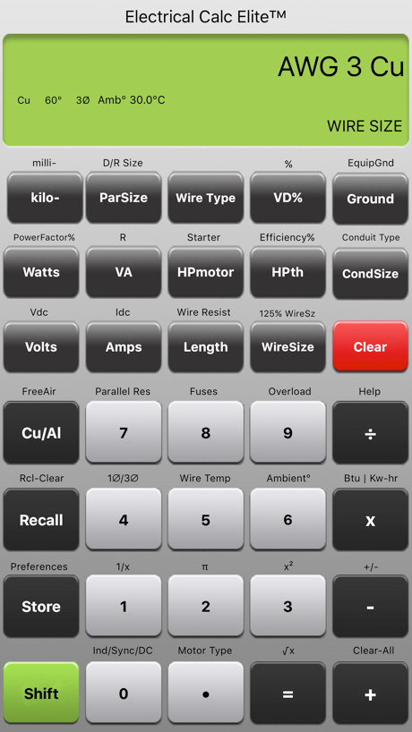 Electrical Calc Elite running on a phone